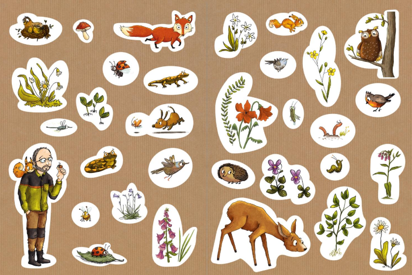 Lesen + Stickern. Entdecke die Tiere im Wald