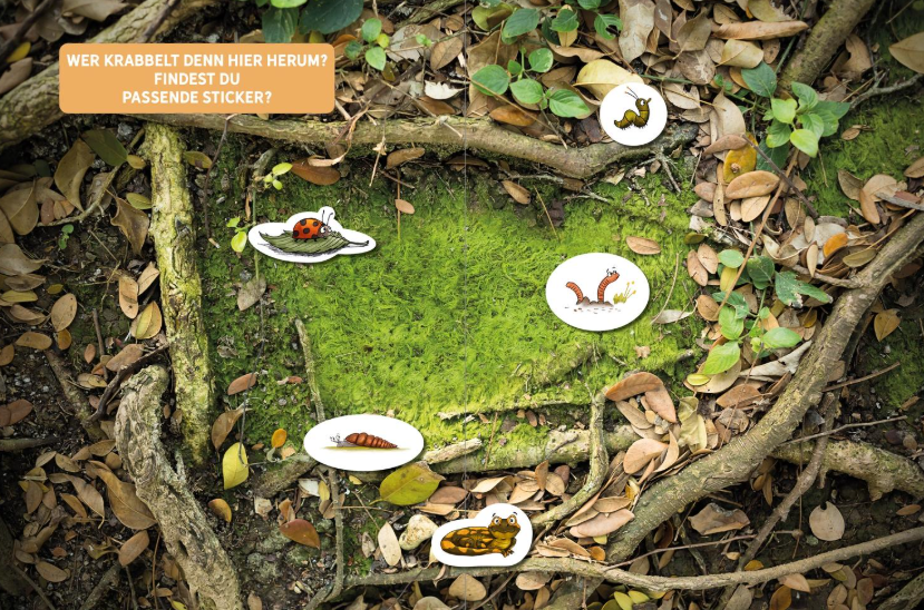 Lesen + Stickern. Entdecke die Tiere im Wald